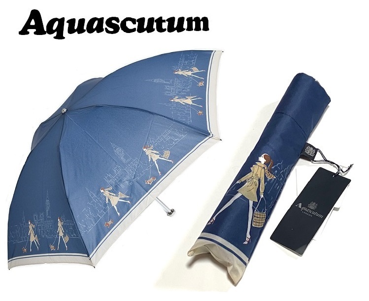 【Aquascutum】(NO.5514）アクアスキュータム 折りたたみミニ傘　軽量　雨傘　ネイビー　ロンドンタウン　未使用