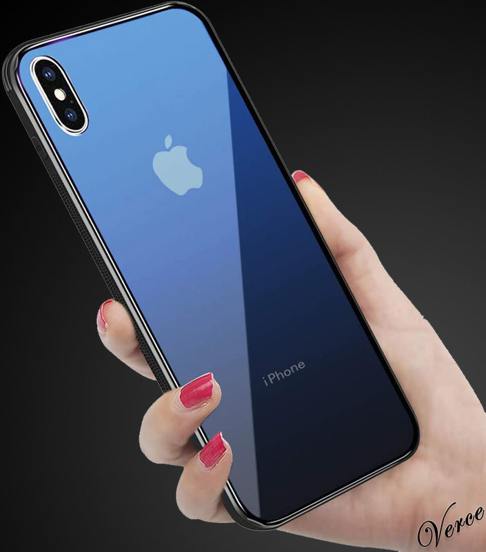 【鮮やかなブルー透明グラデーション】 背面ガラスケース iPhone XS Max TPU ストラップホール 耐衝撃 指紋防止 グリップ感 薄型