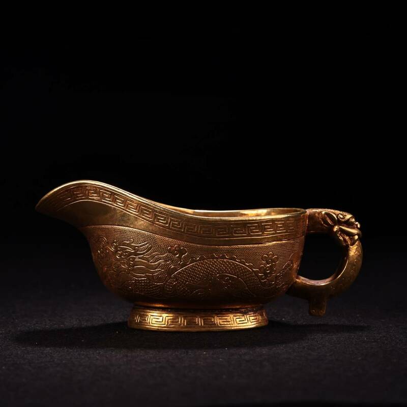  *珍品旧蔵* 近現代 金竜杯 純銅 彫刻 中国器具 中国古物 中国古美術 GH0129