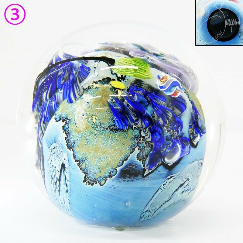♯3) 海外作家 ジョシュ・シンプソン ペーパーウェイト Josh Simpson アメリカのガラスアーティスト ガラス工芸 地球 球体 置物 オブジェ