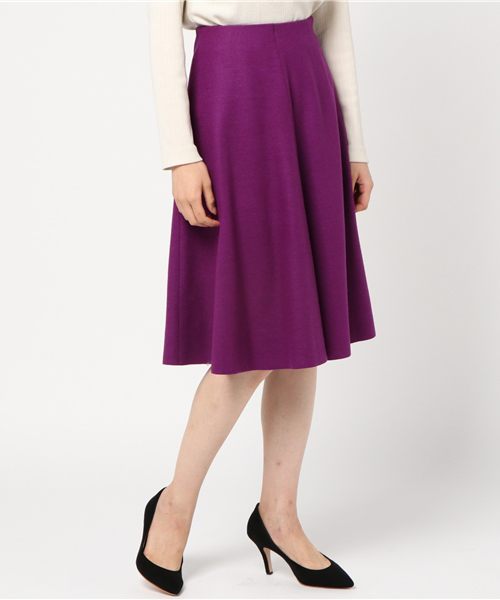 ノーリーズ　NOLLEY'S　ウール100%　スカート　36　紫　ウエストゴム　裏地有　日本製