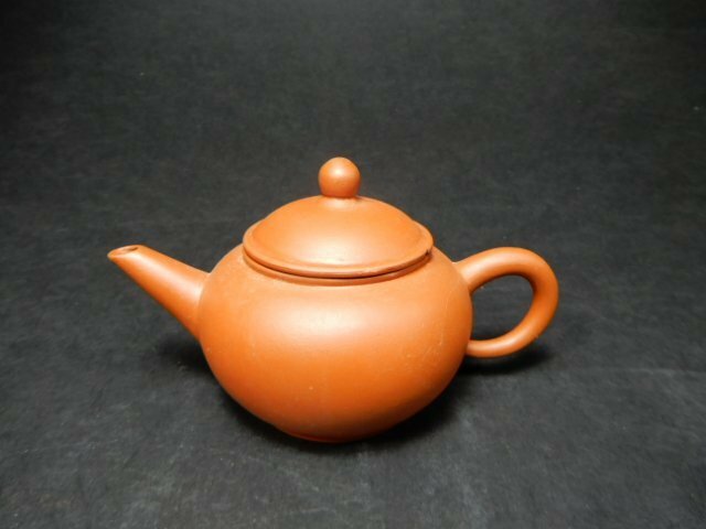 中国　朱泥　茶注　後手急須　在銘　茶道具　煎茶道具　コレクション　O-160