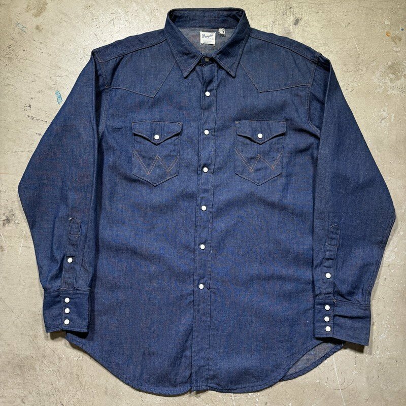 Wrangler 【men2849H】 60's~ ラングラー 27MW デニムウェスタンシャツ 濃紺 ミントコンディション size17 USA製 レア AG