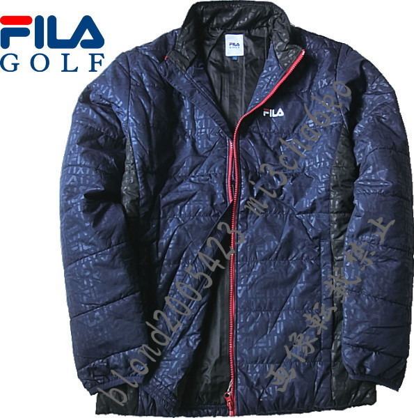 ■新品【FILA GOLF】フィラゴルフ 中綿保温 全体同色ロゴ フルZIPジャケット■NV/L