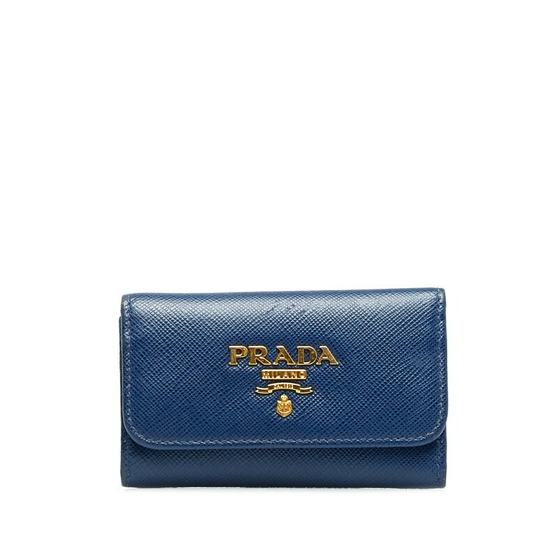 プラダ サフィアーノ キーケース 1PG222 ブルー レザー レディース PRADA 【中古】