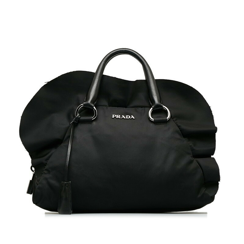 プラダ フリル ハンドバッグ BL0546 ブラック ナイロン レディース PRADA 【中古】