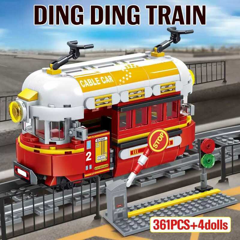 【新品】ブロックトレイン　路面電車　線路付き　レゴブロック互換品　レゴトレインLEGO互換 ミニフィグ 