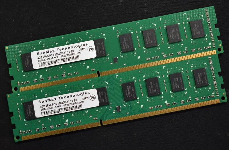4GB 2枚組 (合計 8GB) PC3-12800 PC3-12800U DDR3-1600 240pin non-ECC Unbuffered DIMM 2Rx8 (汎用性の高い両面実装) SanMax (SA5576