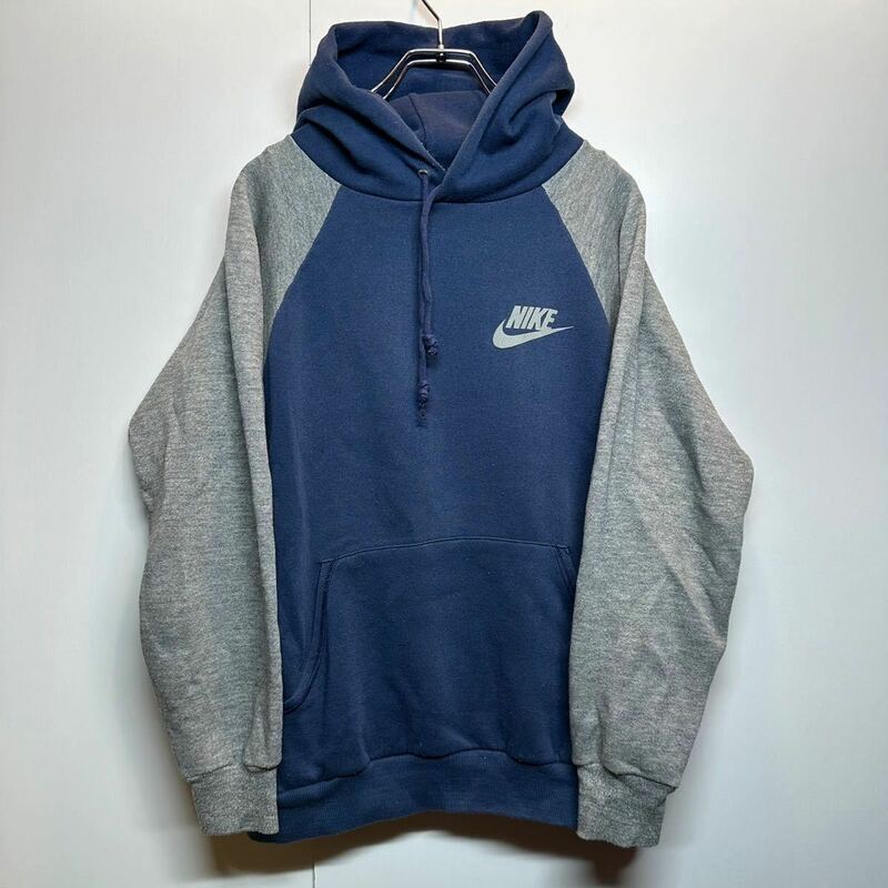 【M】80s NIKE vintage hoodie navy gray ナイキ パーカー ネイビー グレー スエット フーディー 長袖 T58