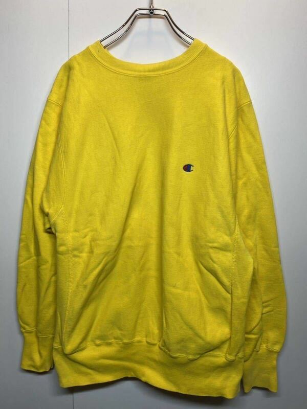 【L】90s Champion Reverse Weave sweat yellow チャンピオン リバースウィーブ パーカー スエット 刺繍タグ USA製 イエロー 目付き T63