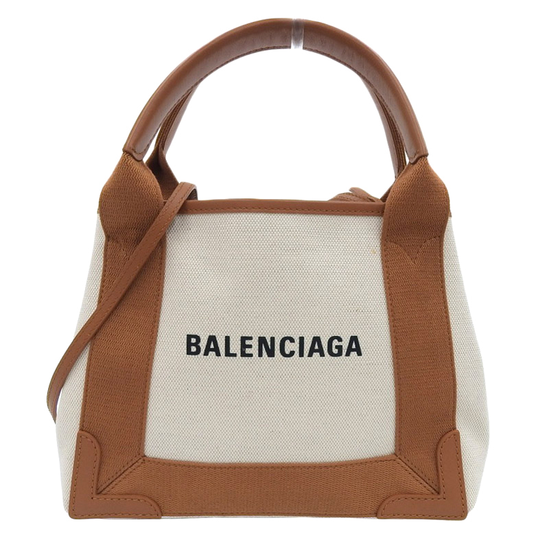 バレンシアガ BALENCIAGA ネイビーカバスXS 2WAYバッグ キャンバス/レザー ホワイト系/ブラウン 390346 中古 新入荷 OB1655