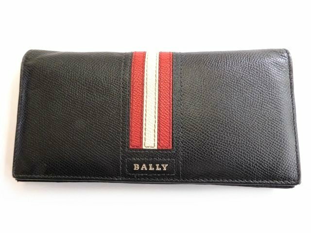 バリー BALLY ２つ折り 長財布 ■ レザー ブラック メンズ 財布 ウォレット スリム □6A エ100