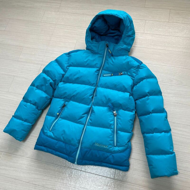 マーモット marmot キッズ 子供 スキーウェア ジャケット ダウンジャケット ダウン85% スノーボード ターコイズブルー サイズM 美品