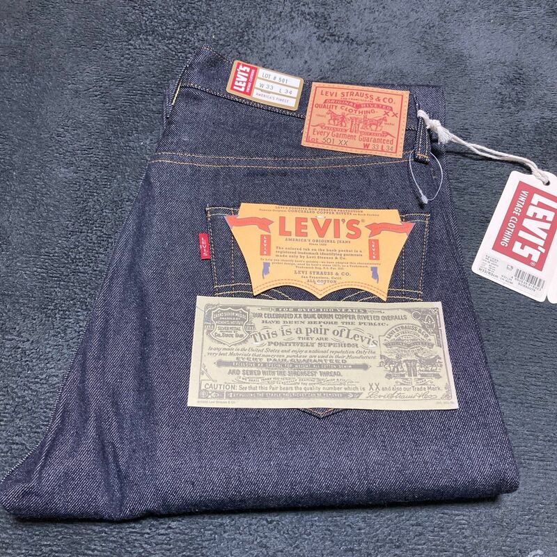 【未使用】LEVI'S VINTAGE CLOTHING リーバイス 501XX 50155-0079 ジーンズ インディゴ W33L 34 日本製 LVC フラッシャー付き