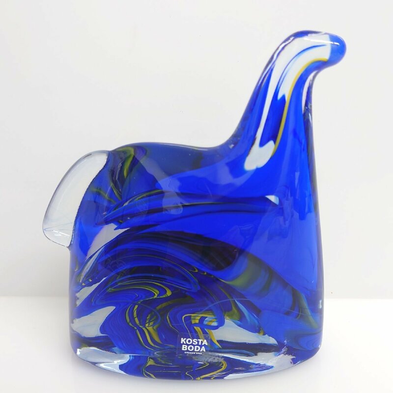 【86】希少 コスタボダ KOSTA BODA 馬 ガラス オブジェ BY ANNA EHRNER SWEDISH ART BLUE GLASS HORSE FIGURINE SCULPTURE