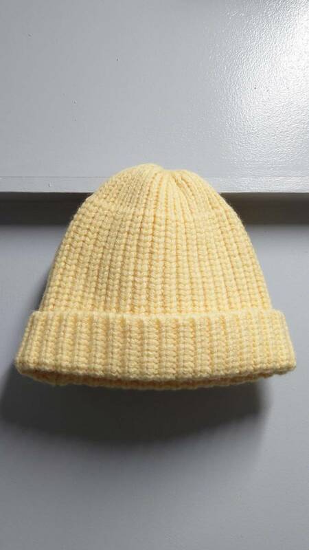 Stuart Austin 英国製 リブ編み ウール ニット キャップ クリームイエロー ニット帽 帽子 スチュアートオースティン