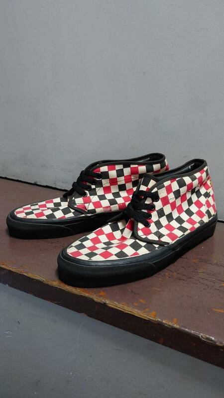 90’s VANS USA製 マルチチェッカーフラッグ キャンバス チャッカブーツ US8 26cm スニーカー