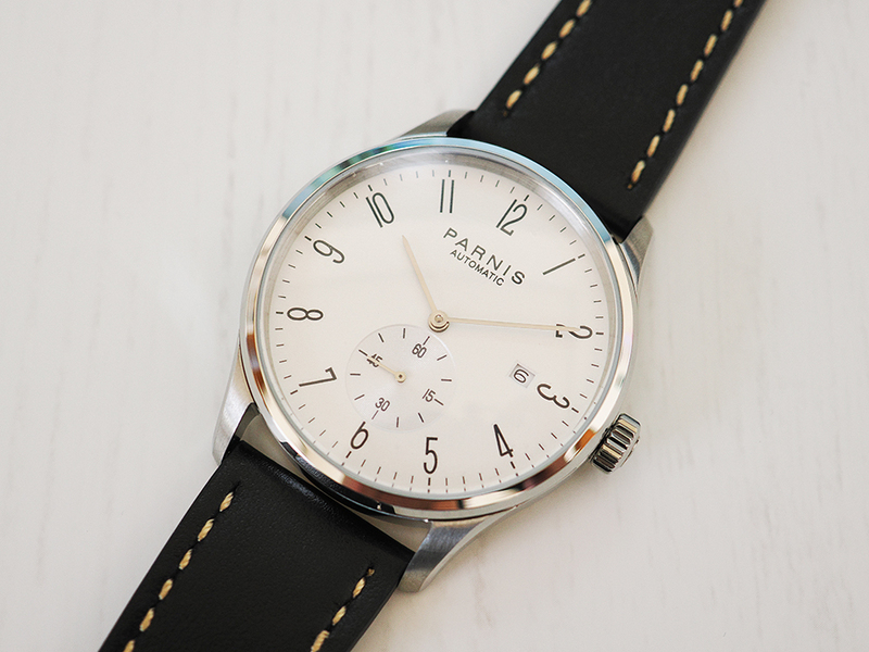 ♪新品 PARNIS 自動巻き腕時計 バウハウス Automatic ホワイト文字盤 北欧デザイン