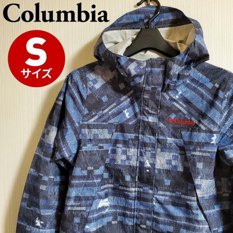 Columbia コロンビア マウンテンパーカー ジャクソンヒルパターンド ジャケット ナイロン パーカー アウター ブルー 青 Sサイズ【k111】