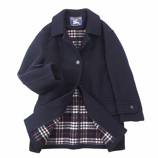 3-ZL080 バーバリー Burberry ダブルフェイス ウール コート 裏地チェック ネイビー 10 XL~2XL レディース