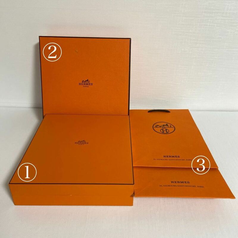 ★エルメス／HERMES ★オレンジBOX2点／ミニショッパー2枚①20.5㎝×18.5㎝×4.5㎝ ②19.5㎝×19.5㎝×4.3㎝ ③21.5㎝×15㎝×7㎝ ☆used品