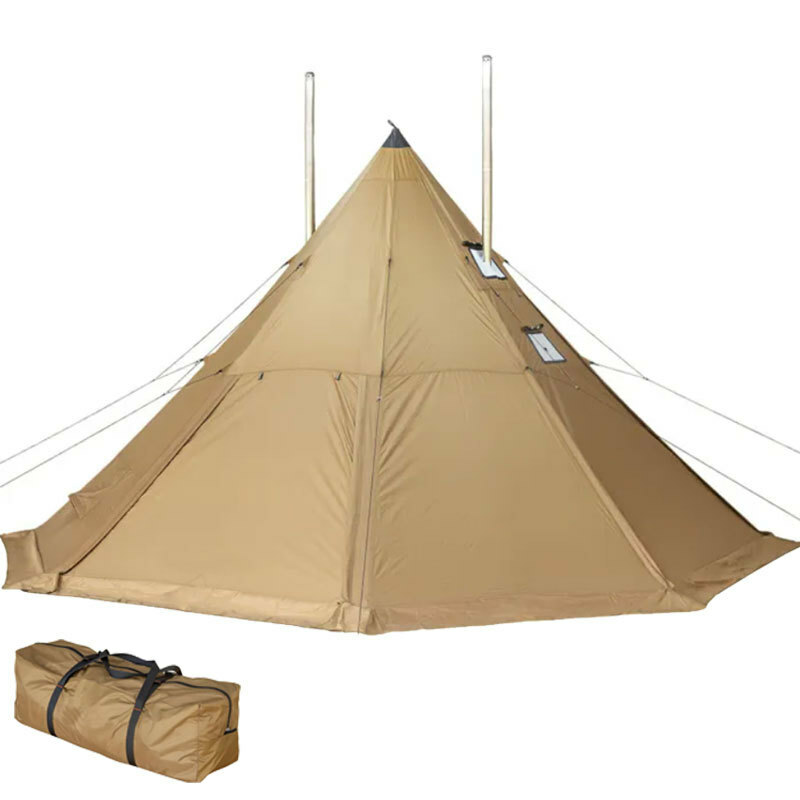 ホットテント　ワンポールテント 4-6人用 3つ煙突穴付き　タープ　薪ストーブ テント　ティピー型テント 軽量 収納袋付き