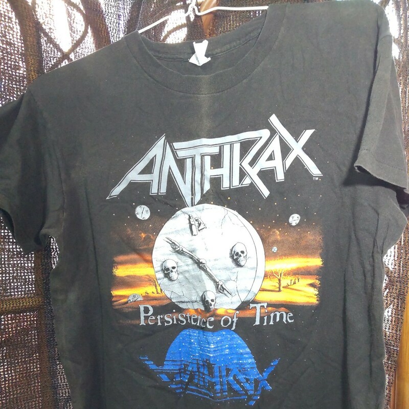 【服飾】着丈約70cm 身幅約55cm ビンテージ ロックTシャツ ANTHRAX アンスラックス persistence of time 1990 tour Lサイズ _