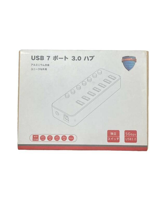 未使用 USBハブ RSHTECH アルミ製 4ポート USB 3.0 Hub セルフパワー データ ハブ 5V 2A 電源付き 独立スイッチ付き