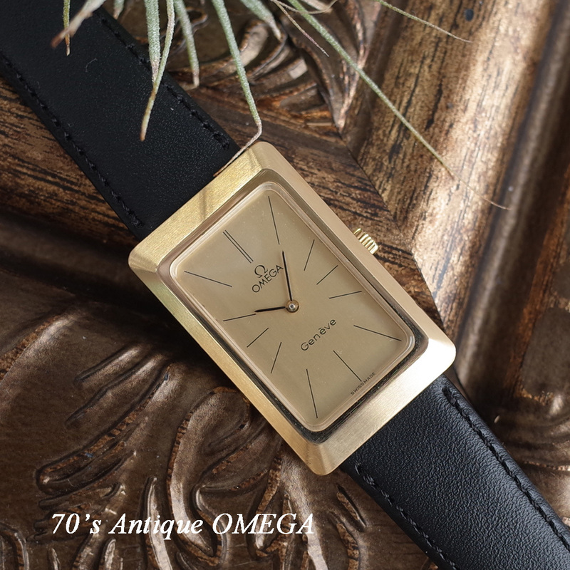 オメガ 70's アンティーク ジュネーブ 長角 SS GF ボーイズ 新品革ベルト 男女可 手巻 腕時計 OMEGA OH済1年保証