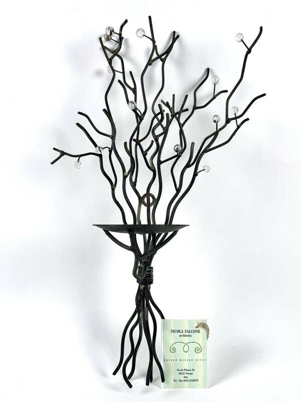イタリア製★二コラ・ファルコーネ★ウォールキャンドルスタンド 壁掛け 蝋燭立て 木の枝 木の実 燭台 アイアン インテリア オブジェ