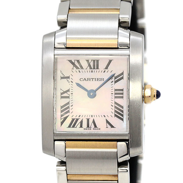 カルティエ Cartier タンクフランセーズ SM W51027Q4 シェル文字盤 SS/PG レディース腕時計 クォーツ TANK FRANCAISE ピンクゴールド750