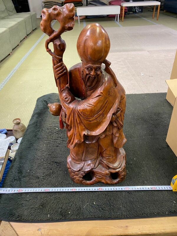 NN1230 中国 木彫り　花梨　 木彫仏像 木彫　黄楊　柘植　レア　神様　縁起物　寿老人