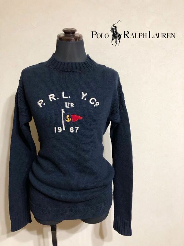 Polo Ralph Lauren ポロ ラルフローレン レディース コットン ニット セーター トップス サイズ XS 165/88A 長袖 ネイビー 刺繍