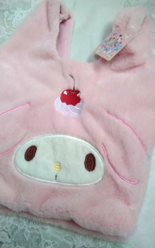 ☆サンリオ☆ とっても可愛い！ケーキ♪マイメロちゃんのフェイクファー生地のピンク色トートバッグです(o^―^o)サイズ28×32cm☆