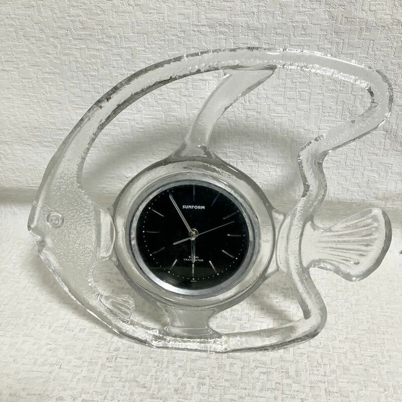 e171-100 置時計 SUNFORM ガラス製 SASAKI TRANSISTOR 魚 ガラス 置き時計 動作未確認 熱帯魚 汚れサビ有り