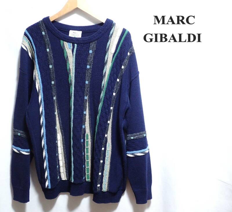 ☆MARC GIBALDI　☆クージー風　☆ジャガード編み　☆クルーネックニット　☆菅田将暉　☆ネイビー系　☆メンズ　☆大きいサイズ　