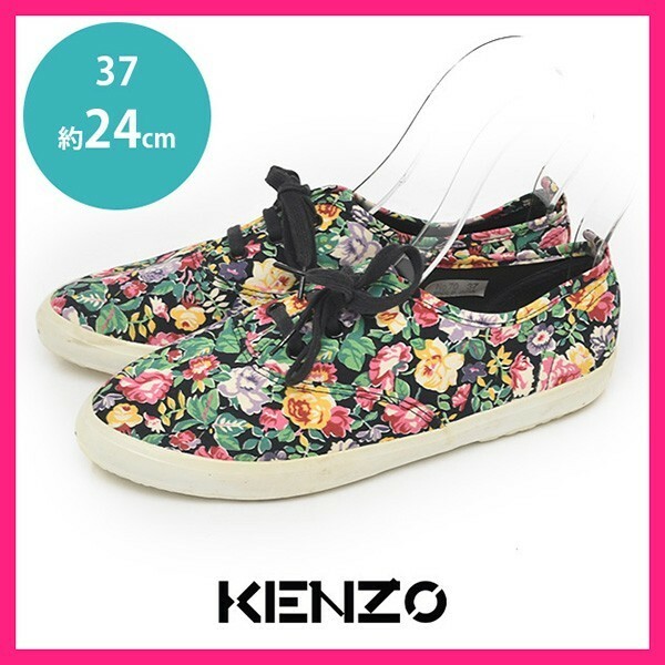 ケンゾー KENZO 花柄 フラワー キャンバス ローカット レディーススニーカー ブラックマルチ 黒 37(約24cm) sh23-0919