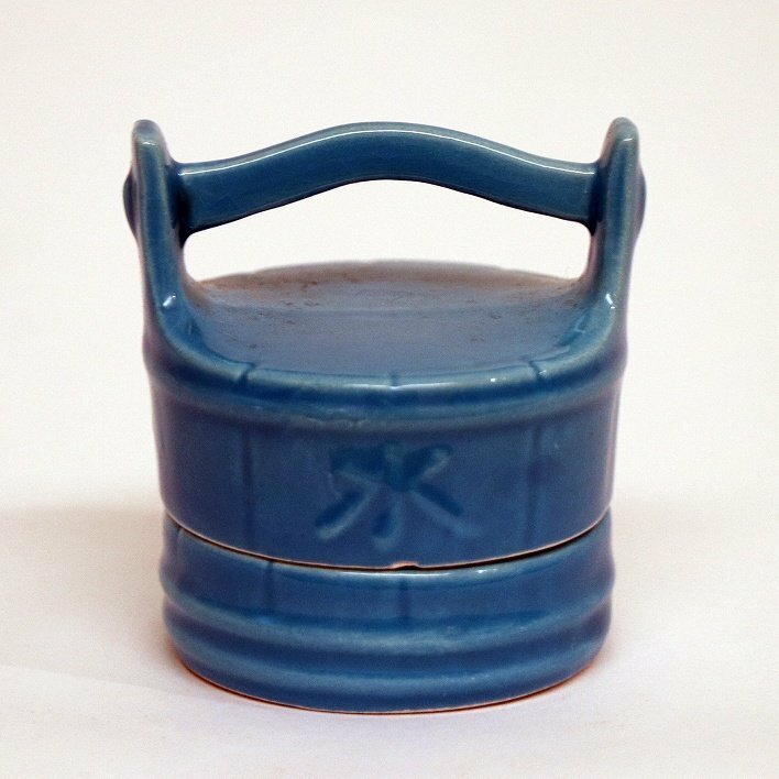 瑞宝窯・手桶型・勅題・香合・トルコブルー釉・No.190223-31・梱包サイズ60