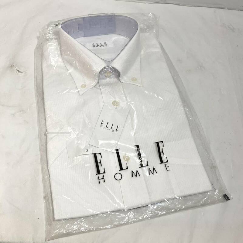 (志木)【新品】ELLE HOMME/エル オム 形態安定 半袖 Yシャツ ストライプ サイズ39 ドレスシャツ ホワイト 白 メンズ 紳士