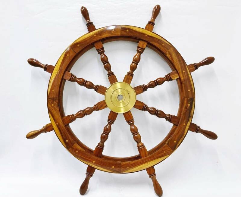 木製 ラット 舵輪 アンティーク調 マリン ディスプレイ オブジェ 飾り インテリア 飾り物 船 船舶 航海 クルーザー ハンドル 舵