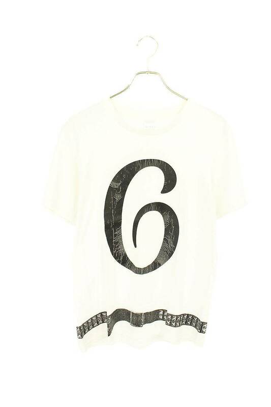 ナンバーナイン NUMBER(N)INE 6周年記念 サイズ:2 スタッズベルト数字ひび割れプリントTシャツ 中古 BS99