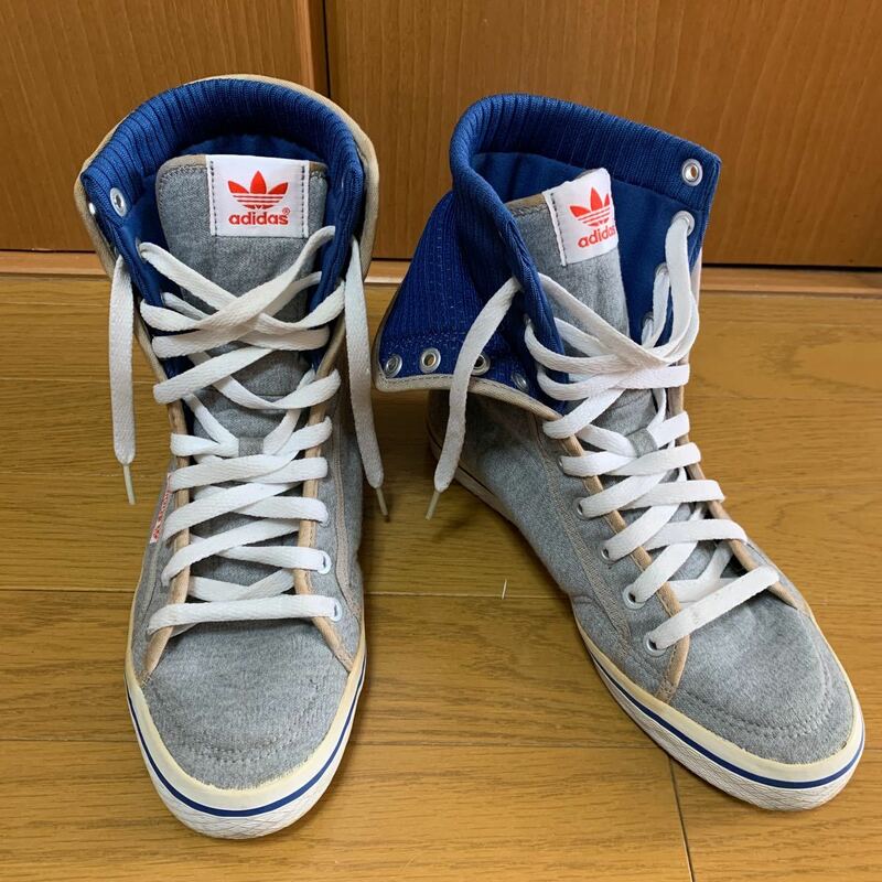 着用回数少☆adidas★アディダス☆ハイカット☆スニーカー☆25cm☆グレー★ブルー★青★used★