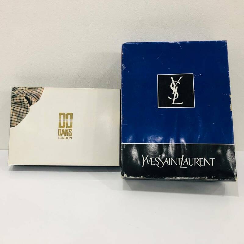 ●未使用 イヴサンローラン＆ダックス ひざ掛けボアシーツ２点セット YVES SAINT LAURENT&DAKS LONDON ウールチェック柄 オフホワイト B869