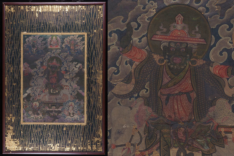 SQ15_時代古画 密教 チベット仏画 曼荼羅 タンカ 肉筆紙本 (検 経典 仏像 中国 掛軸