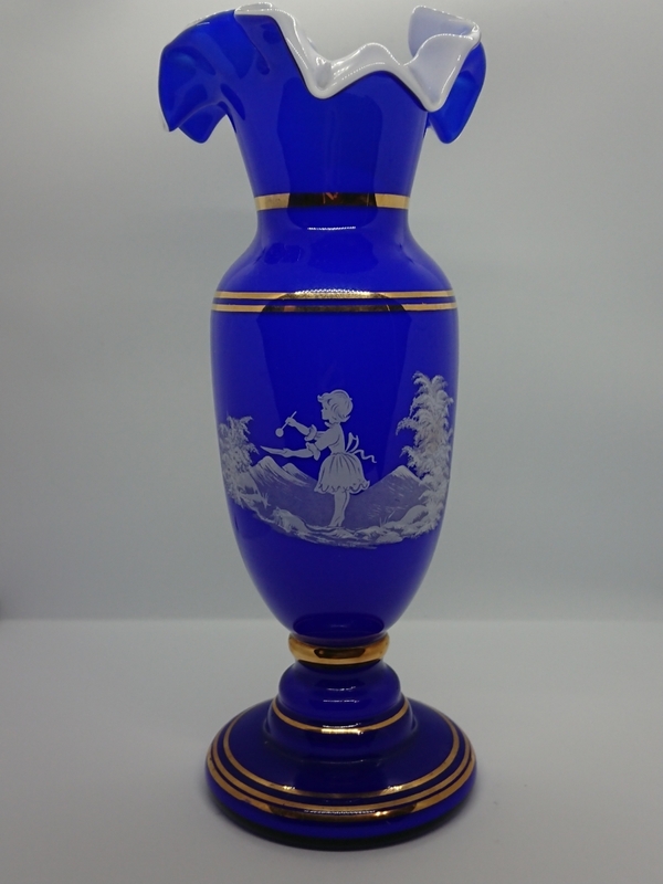 アンティーク 花瓶 花器 ガラス工芸品 ブルー