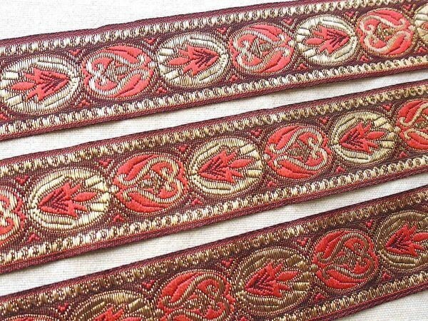 即決 ! 0.5mより インド刺繍テープ チロリアンテープ 葉 赤リボン☆ハンドメイド ブレード カルトナージュ