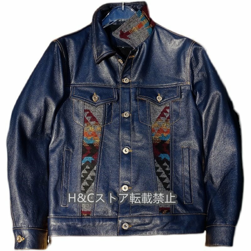 牛革アメリカンレトロ本革レザーブルーS～5XL