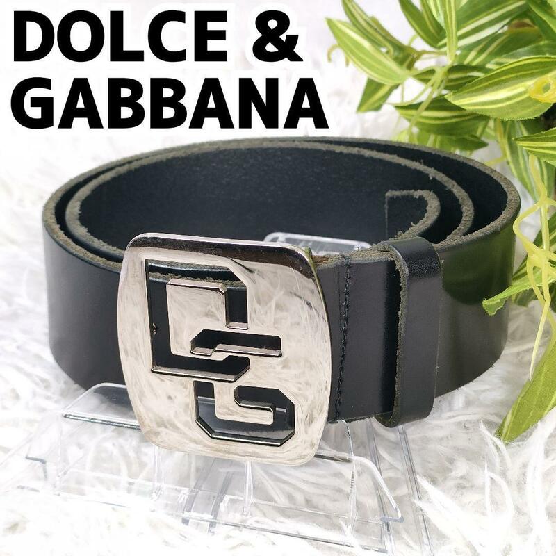 ■極希少■ ドルチェアンドガッバーナ ベルト ブラック バックル DG シルバー レザー ブラック DOLCE&GABBANA レザーベルト 男性 メンズ 革