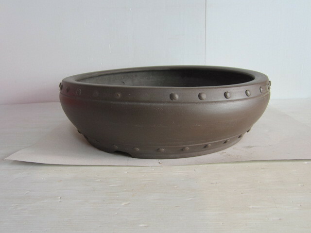 中国　盆栽鉢　 太鼓型丸鉢　在銘　外径約36cm