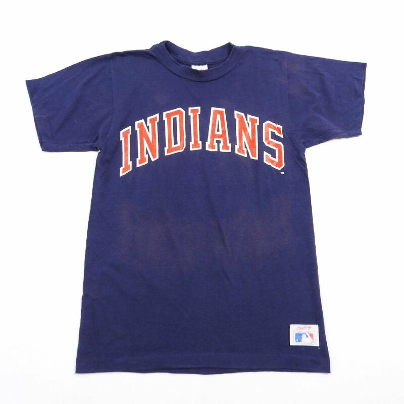 Rawlings ローリングス INDIANS インディアンス プリント Tシャツ ネイビー アメリカ製 size M #13854 送料360円 アメカジ USA MLB